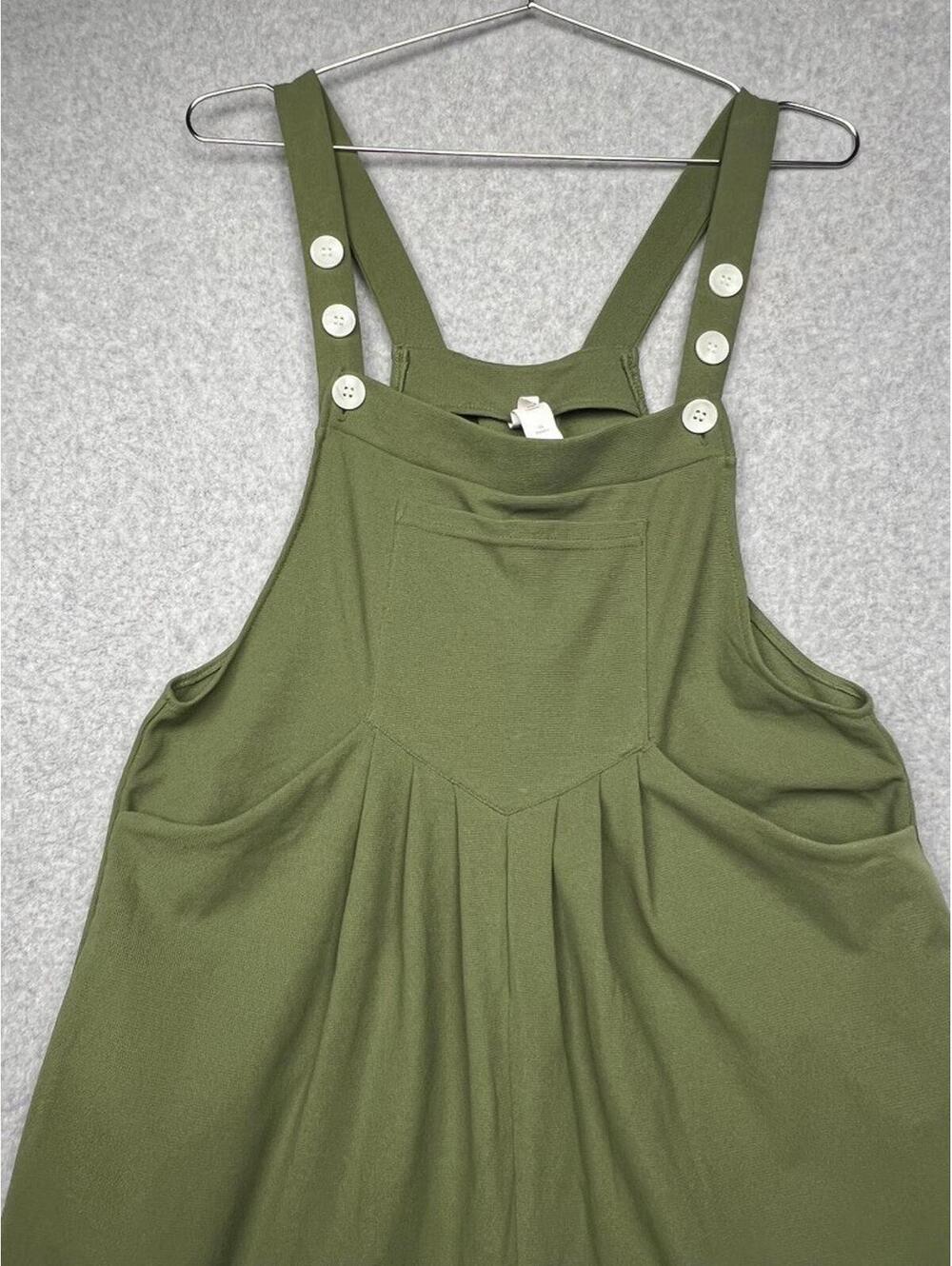 Halara Olive Green Waffle Overalls Jumpsuit M Wide Leg Boho Casual Athleisure - Picture 8 of 10